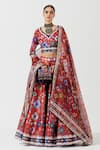 Buy_Rajdeep Ranawat_Red Blouse Lycra Lehenga Dupion Dupatta Kota Silk Printed Set  _at_Aza_Fashions