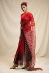 Rajdeep Ranawat_Red Organza Silk Round Bandhani Print Saree  _Online_at_Aza_Fashions