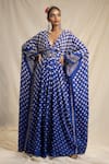 Buy_Rajdeep Ranawat_Blue Silk V Neck Bandhani Print Kaftan  _at_Aza_Fashions