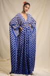 Rajdeep Ranawat_Blue Silk V Neck Bandhani Print Kaftan  _Online_at_Aza_Fashions