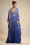 Buy_Rajdeep Ranawat_Blue Silk V Neck Bandhani Print Kaftan  _Online_at_Aza_Fashions