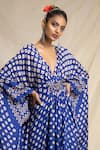 Shop_Rajdeep Ranawat_Blue Silk V Neck Bandhani Print Kaftan  _Online_at_Aza_Fashions