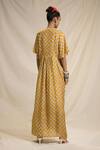 Shop_Rajdeep Ranawat_Yellow Silk V Neck Bandhani Print Kaftan Dress  _at_Aza_Fashions