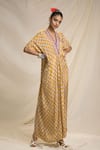 Rajdeep Ranawat_Yellow Silk V Neck Bandhani Print Kaftan Dress  _Online_at_Aza_Fashions