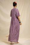 Shop_Rajdeep Ranawat_Purple Silk V Neck Bandhani Print Kaftan Dress  _at_Aza_Fashions