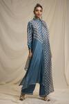 Buy_Rajdeep Ranawat_Blue Silk Band Collar Bandhani Print Kurta Set  _Online_at_Aza_Fashions