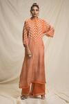 Shop_Rajdeep Ranawat_Orange Silk Band Collar Bandhani Print Kurta And Pant Set  _at_Aza_Fashions