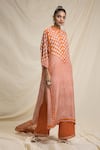 Buy_Rajdeep Ranawat_Orange Silk Band Collar Bandhani Print Kurta And Pant Set  _at_Aza_Fashions