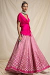 Rajdeep Ranawat_Pink Dupion V Neck Bandhani Print Lehenga Set _Online_at_Aza_Fashions