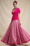 Buy_Rajdeep Ranawat_Pink Dupion V Neck Bandhani Print Lehenga Set _Online_at_Aza_Fashions