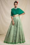 Buy_Rajdeep Ranawat_Green Dupion Round Bandhani Print Lehenga Set _at_Aza_Fashions