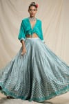 Buy_Rajdeep Ranawat_Green Dupion V Neck Bandhani Print Lehenga Set _at_Aza_Fashions