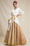 Rajdeep Ranawat_Yellow Dupion Asymmetric Tunic And Bandhani Print Lehenga Set_Online_at_Aza_Fashions
