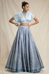 Buy_Rajdeep Ranawat_Blue Dupion V Neck Bandhani Print Lehenga Set _at_Aza_Fashions