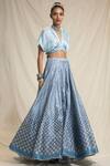 Rajdeep Ranawat_Blue Dupion V Neck Bandhani Print Lehenga Set _Online_at_Aza_Fashions