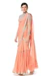 Buy_Rabani & Rakha_Peach Georgette High Neck Tiered Lehenga Saree  _at_Aza_Fashions