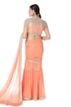 Shop_Rabani & Rakha_Peach Georgette High Neck Tiered Lehenga Saree  _at_Aza_Fashions