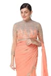 Buy_Rabani & Rakha_Peach Georgette High Neck Tiered Lehenga Saree  _Online_at_Aza_Fashions