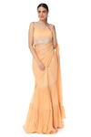 Buy_Rabani & Rakha_Peach Georgette V Neck Tiered Lehenga Saree  _at_Aza_Fashions