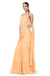 Rabani & Rakha_Peach Georgette V Neck Tiered Lehenga Saree  _Online_at_Aza_Fashions