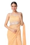 Buy_Rabani & Rakha_Peach Georgette V Neck Tiered Lehenga Saree  _Online_at_Aza_Fashions