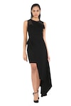 Shop_Rohit Gandhi + Rahul Khanna_Black Crepe Plain Round Taurus Constructed Dress _at_Aza_Fashions