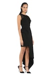 Rohit Gandhi + Rahul Khanna_Black Crepe Plain Round Taurus Constructed Dress _Online_at_Aza_Fashions