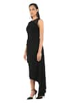 Buy_Rohit Gandhi + Rahul Khanna_Black Crepe Plain Round Taurus Constructed Dress _Online_at_Aza_Fashions