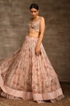 Radhika & Raghav_Pink Tulle Embroidery And Print Thread Leaf Neck Floral Lehenga Set _Online_at_Aza_Fashions