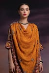 Buy_Rajdeep Ranawat_Gold Silk Montijo Asymmetric Kaftan Tunic And Pant Set  _Online_at_Aza_Fashions