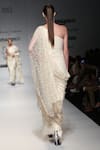 Shop_Rabani & Rakha_White Net Embroidery One Shoulder Saree Gown _at_Aza_Fashions