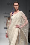 Buy_Rabani & Rakha_White Net Embroidery One Shoulder Saree Gown _Online_at_Aza_Fashions
