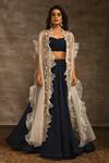 Buy_Radhika & Raghav_Blue Silk Organza Embroidery Sequin Round Cape Lehenga Set _at_Aza_Fashions