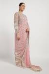 Rabani & Rakha_Pink Georgette Round Zaynab Saree With Blouse  _Online_at_Aza_Fashions