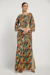 Buy_Rabani & Rakha_Multi Color Georgette Square Neck Sairaa Pre-draped Lehenga Saree _at_Aza_Fashions