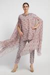 Buy_Rabani & Rakha_Pink Georgette, Sheeting Round Lana Kaftan Cape And Pant Set _at_Aza_Fashions
