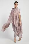 Shop_Rabani & Rakha_Pink Georgette, Sheeting Round Lana Kaftan Cape And Pant Set _at_Aza_Fashions