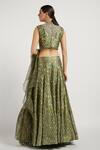 Shop_Rabani & Rakha_Green Organza, Dupion Stand Collar Rabia Printed Lehenga Set _at_Aza_Fashions