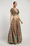 Rabani & Rakha_Multi Color Georgette, Sheeting V Neck Rabia Printed Lehenga Set _Online_at_Aza_Fashions