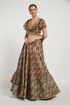 Buy_Rabani & Rakha_Multi Color Georgette, Sheeting V Neck Rabia Printed Lehenga Set _Online_at_Aza_Fashions