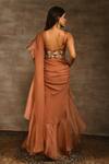 Shop_Radhika & Raghav_Brown Chiffon Embroidery Thread Ruffle Pre-stitched Saree With Blouse  _at_Aza_Fashions