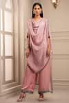 Buy_Rajdeep Ranawat_Pink Silk Cowl Asymmetric Draped Tunic And Pant Set  _at_Aza_Fashions