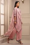 Rajdeep Ranawat_Pink Silk Cowl Asymmetric Draped Tunic And Pant Set  _Online_at_Aza_Fashions