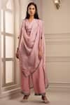 Buy_Rajdeep Ranawat_Pink Silk Cowl Asymmetric Draped Tunic And Pant Set  _Online_at_Aza_Fashions