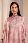 Shop_Rajdeep Ranawat_Pink Silk Mandarin Collar Asymmetric Kaftan Tunic And Pant Set  _Online_at_Aza_Fashions