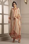 Rajdeep Ranawat_Beige Silk Band Collar Flared Kurta Set  _Online_at_Aza_Fashions