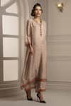 Rajdeep Ranawat_Grey Silk Band Collar Flared Kurta And Pant Set  _Online_at_Aza_Fashions