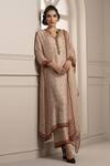 Buy_Rajdeep Ranawat_Grey Silk Band Collar Flared Kurta Set_Online_at_Aza_Fashions