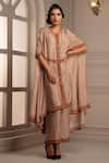 Buy_Rajdeep Ranawat_Grey Silk Band Collar Cape Tunic And Pant Set  _at_Aza_Fashions