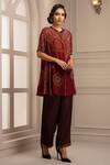 Buy_Rajdeep Ranawat_Red Silk Band Collar Shirt Tunic And Pant Set  _at_Aza_Fashions